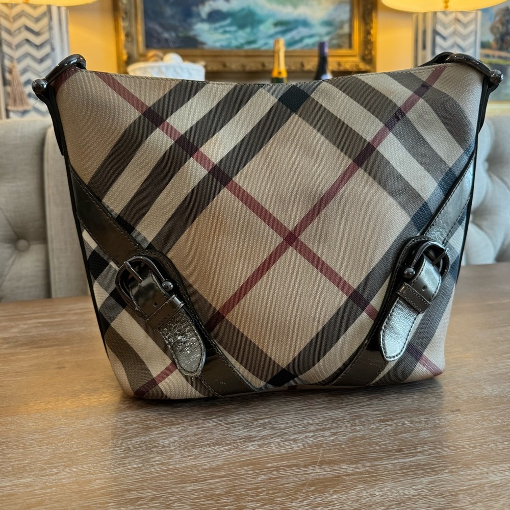 Burberry Beige and Black Plaid Handbag